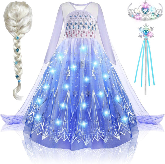 "Light up" Frozen Elsa Costume- for Girls Halloween, Princess Dress up, Birthday  