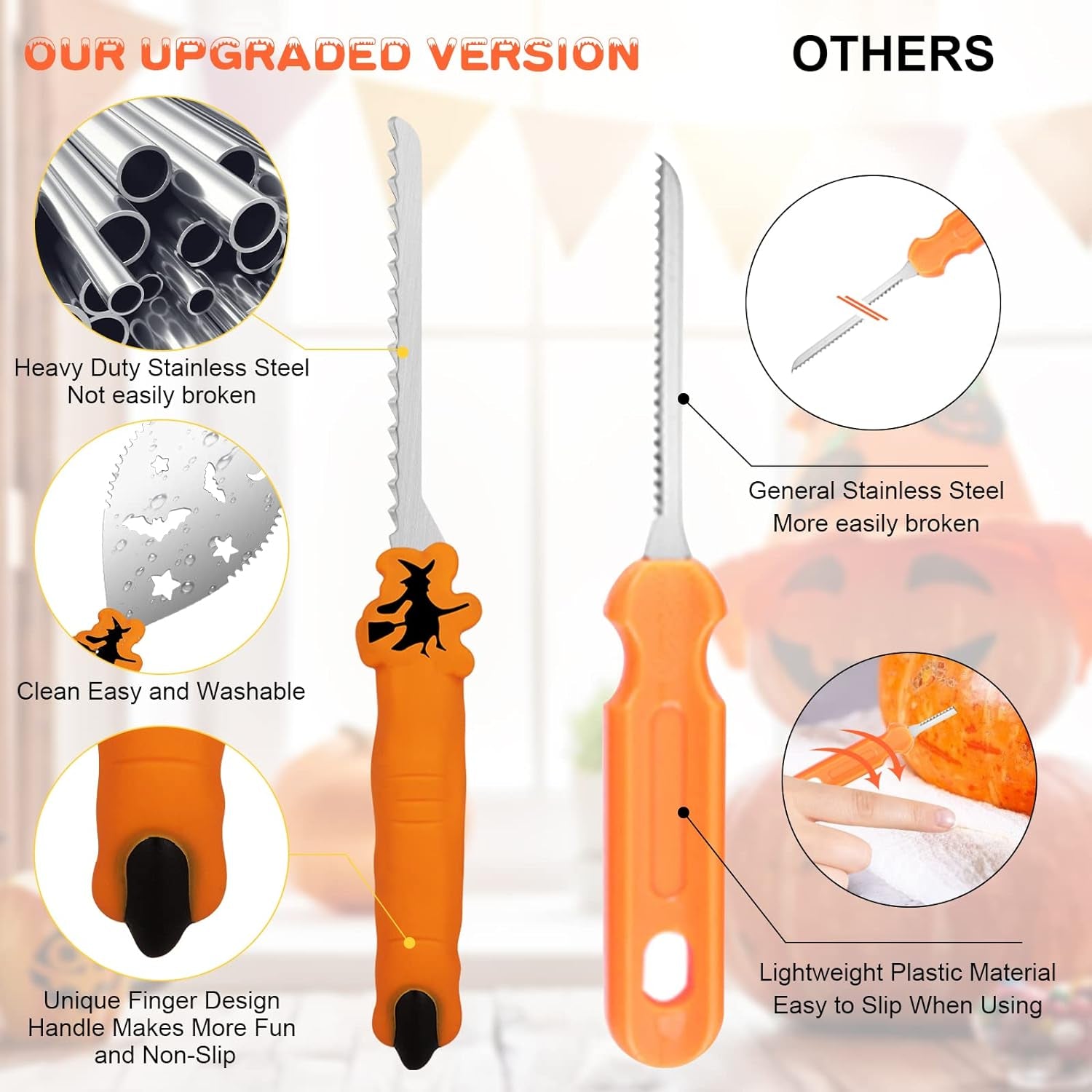 Pumpkin Carving Kit Tools Halloween, Professional Heavy Duty Carving Set, Stainless Steel Sculpting Tool Carving Knife for Halloween Decoration Jack-O-Lanterns, Gift for Halloween(9Pcs)