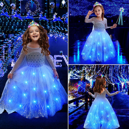 "Light up" Frozen Elsa Costume- for Girls Halloween, Princess Dress up, Birthday  