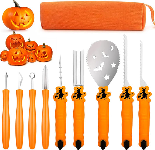 Pumpkin Carving Kit Tools Halloween, Professional Heavy Duty Carving Set, Stainless Steel Sculpting Tool Carving Knife for Halloween Decoration Jack-O-Lanterns, Gift for Halloween(9Pcs)