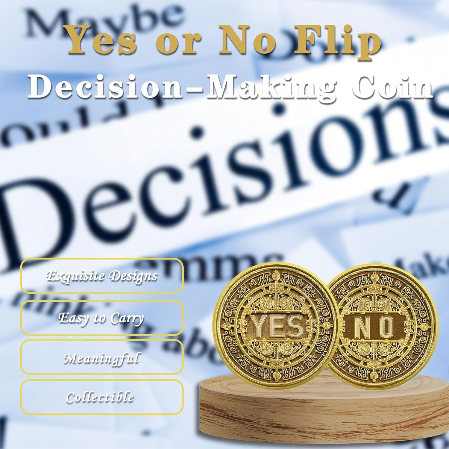 Yes or No Decision Maker Coins, Yes No Divination Token Lucky Flip Coin Delicate Design Medallion Commemorative Coin Souvenir Collection Decision Funny Gifts for Friends Party Game